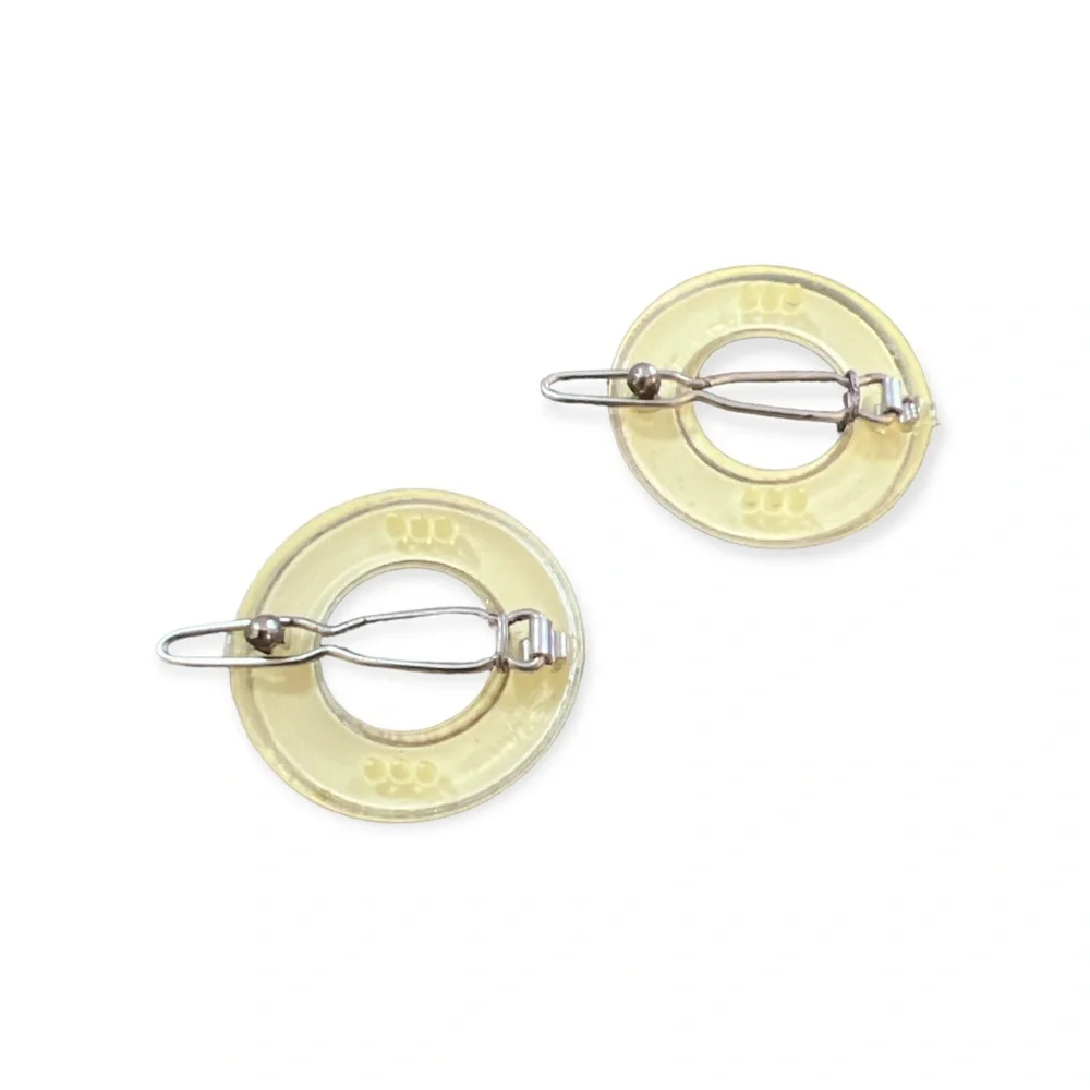 1960’s Mod Shimmery Gold Circle Barrettes, 1”, Pair of French Hair Clips